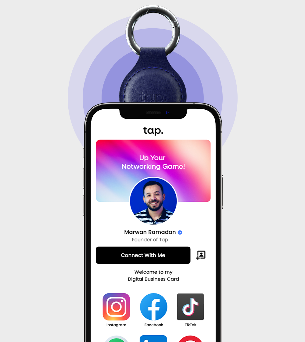 Tap NFC Keychain - Share Everything With A Tap - Handmade Natural Leather - Navy