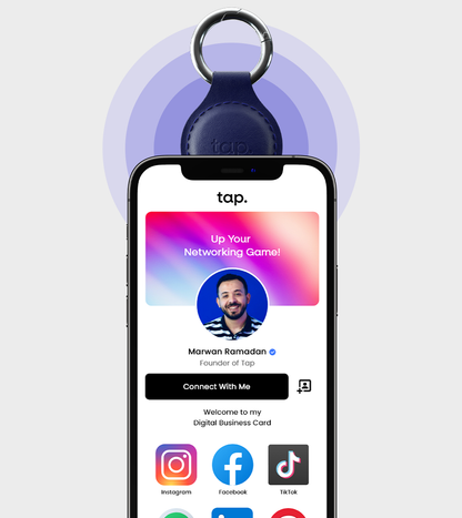 Tap NFC Keychain - Share Everything With A Tap - Handmade Natural Leather - Navy