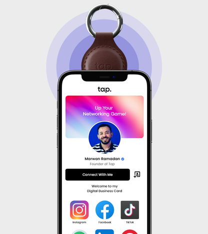 Tap NFC Keychain - Share Everything With A Tap - Handmade Natural Leather - Brown